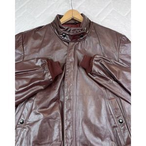 Cooper Genuine Leather Men's Cognac Field Zip Jacket w/ Tuck Away Hoodie - Sz 40